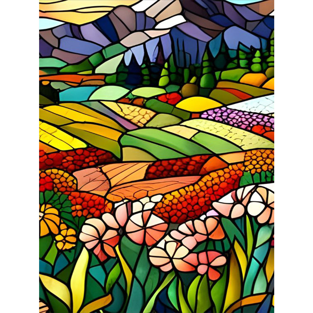 Glass Painting-Pastoral Flowers - 11CT Stamped Cross Stitch 40*55CM