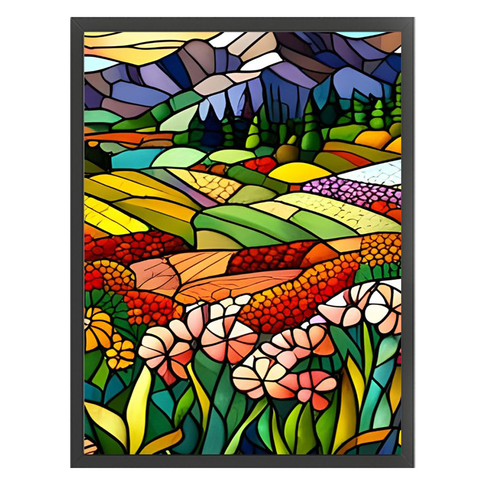 Glass Painting-Pastoral Flowers - 11CT Stamped Cross Stitch 40*55CM