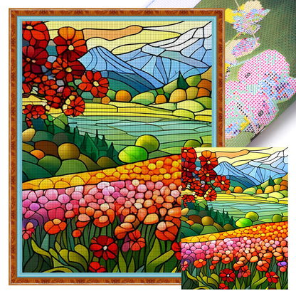 Glass Painting-Pastoral Flowers - 11CT Stamped Cross Stitch 40*55CM