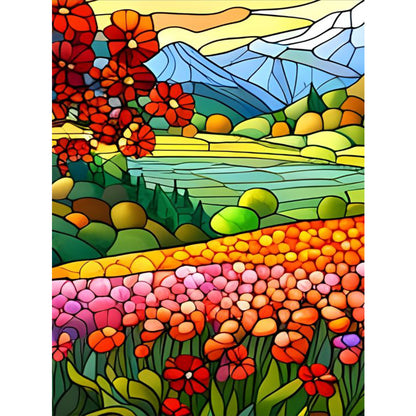 Glass Painting-Pastoral Flowers - 11CT Stamped Cross Stitch 40*55CM