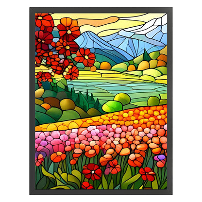 Glass Painting-Pastoral Flowers - 11CT Stamped Cross Stitch 40*55CM