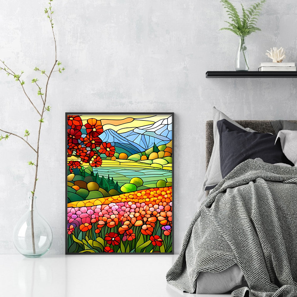 Glass Painting-Pastoral Flowers - 11CT Stamped Cross Stitch 40*55CM