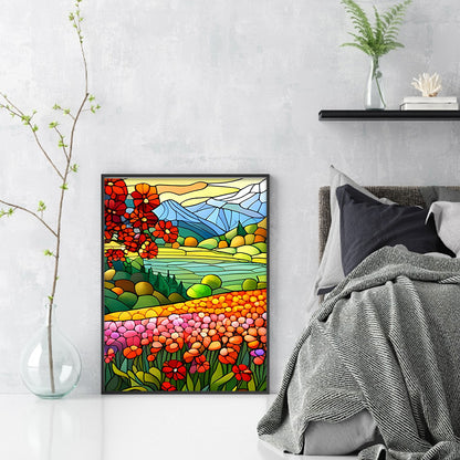 Glass Painting-Pastoral Flowers - 11CT Stamped Cross Stitch 40*55CM