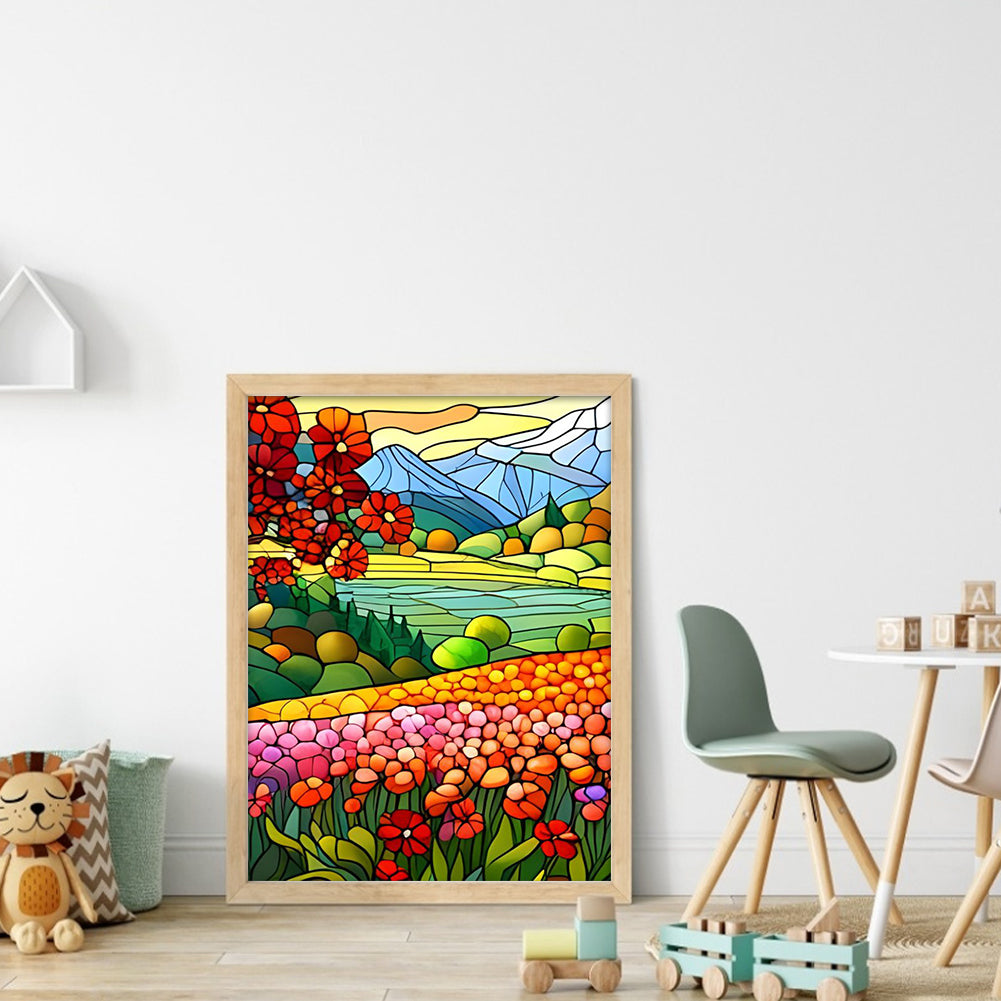 Glass Painting-Pastoral Flowers - 11CT Stamped Cross Stitch 40*55CM