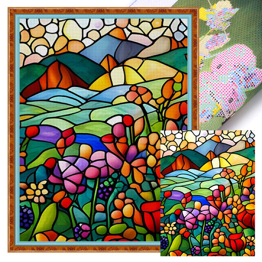 Glass Painting-Pastoral Flowers - 11CT Stamped Cross Stitch 40*55CM