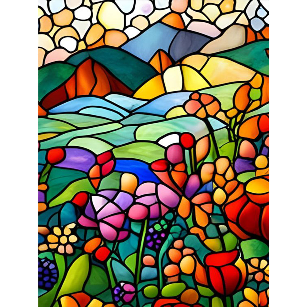 Glass Painting-Pastoral Flowers - 11CT Stamped Cross Stitch 40*55CM