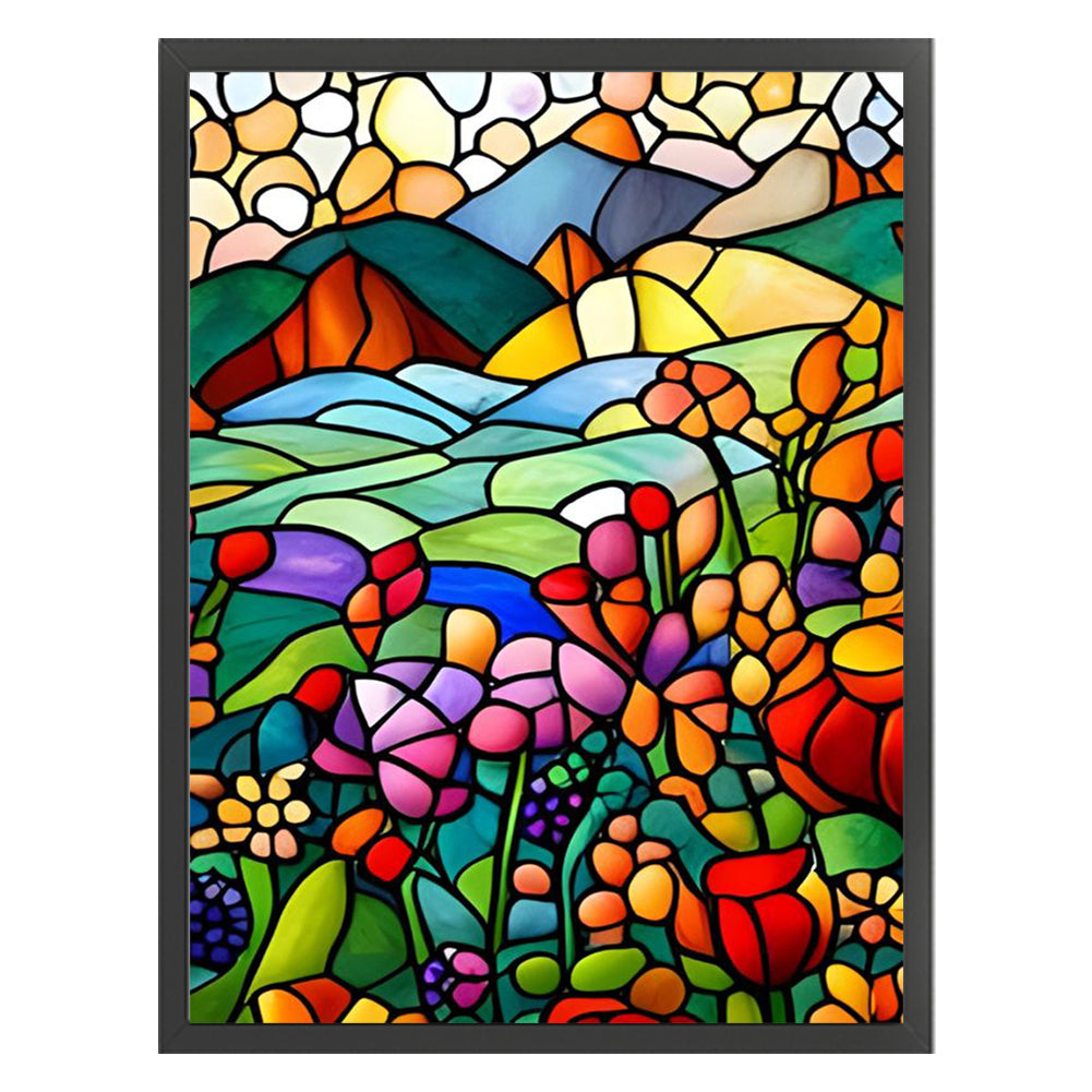 Glass Painting-Pastoral Flowers - 11CT Stamped Cross Stitch 40*55CM