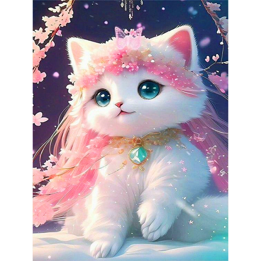 Pink Cat - Full Round Drill Diamond Painting 30*40CM