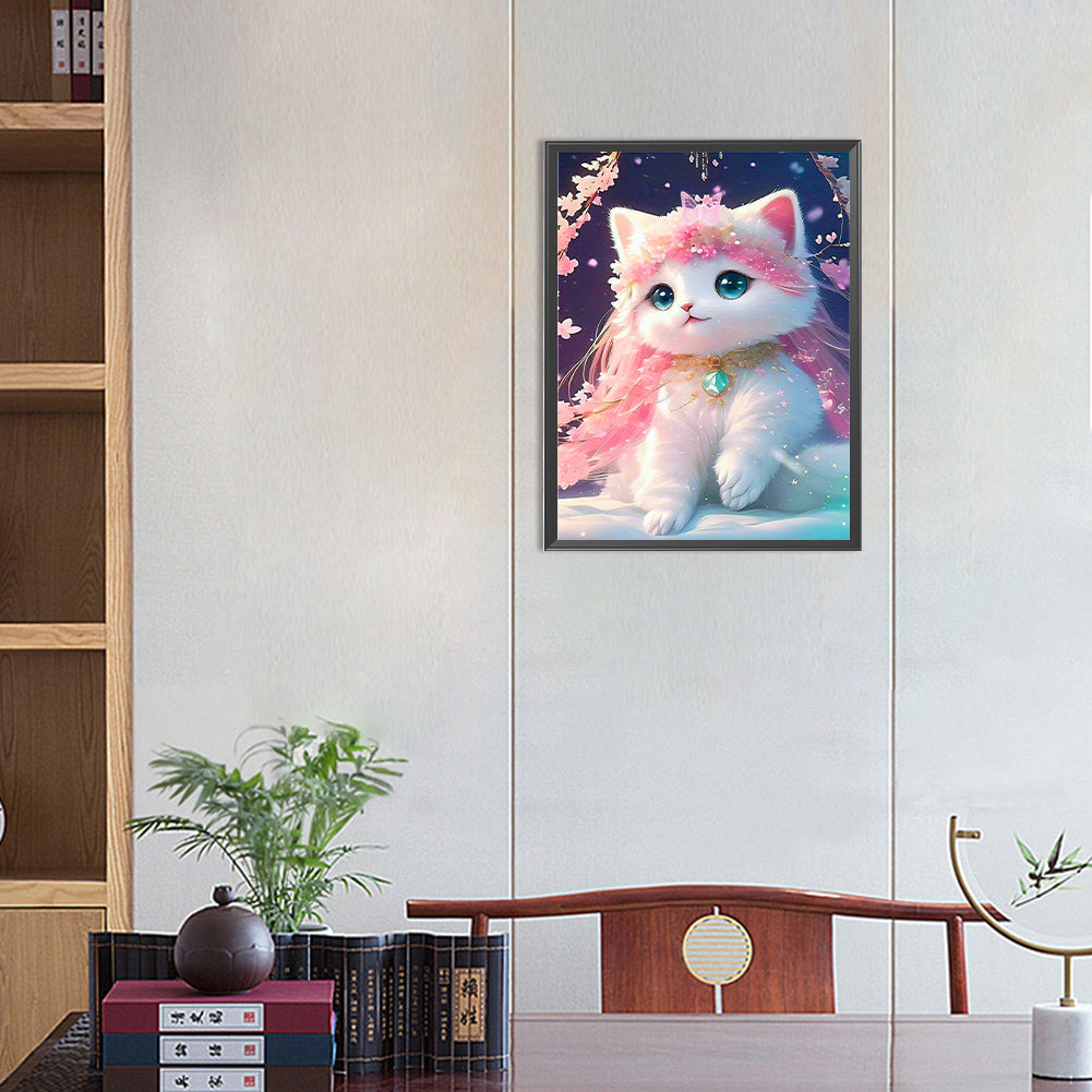 Pink Cat - Full Round Drill Diamond Painting 30*40CM