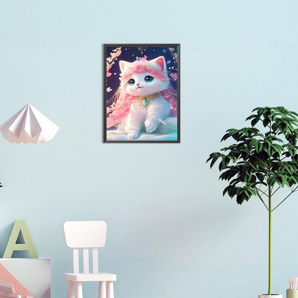 Pink Cat - Full Round Drill Diamond Painting 30*40CM