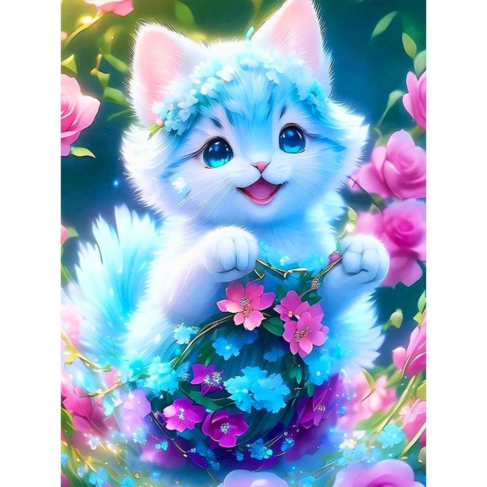 Blue Cat - Full Round Drill Diamond Painting 30*40CM