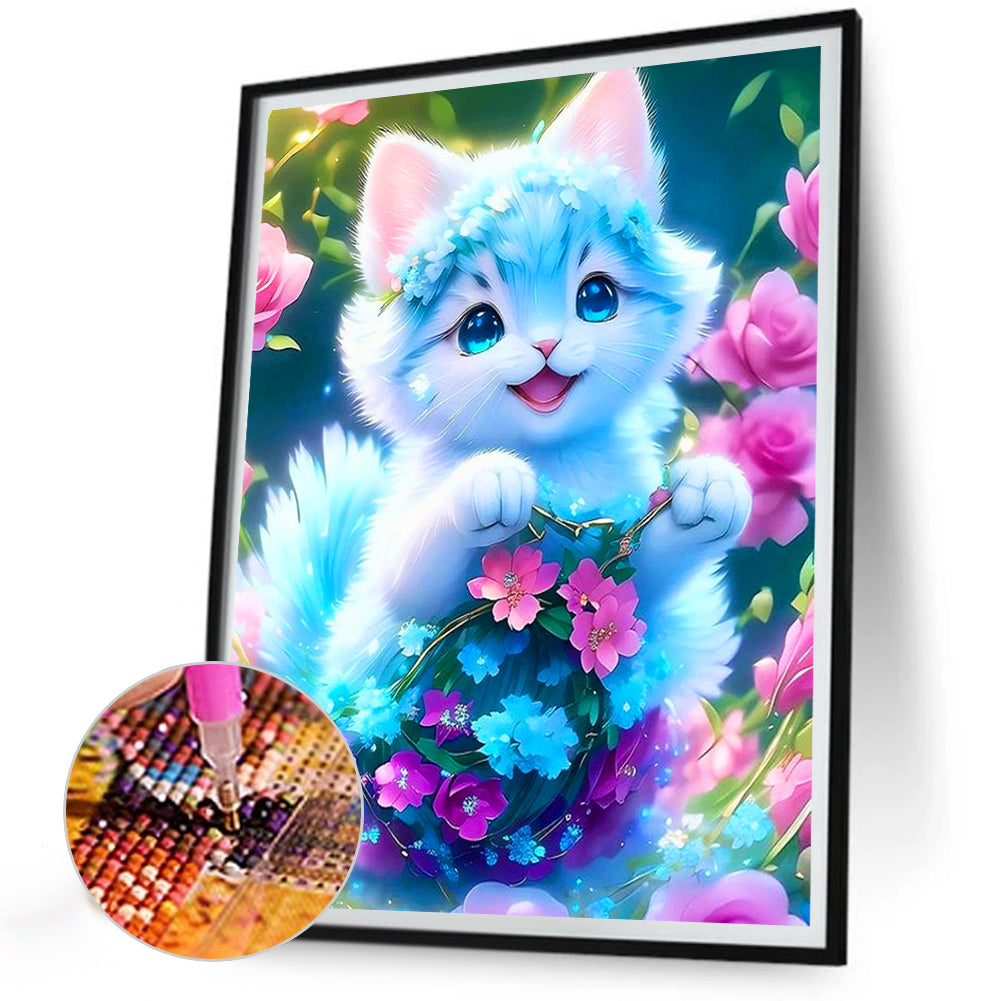 Blue Cat - Full Round Drill Diamond Painting 30*40CM