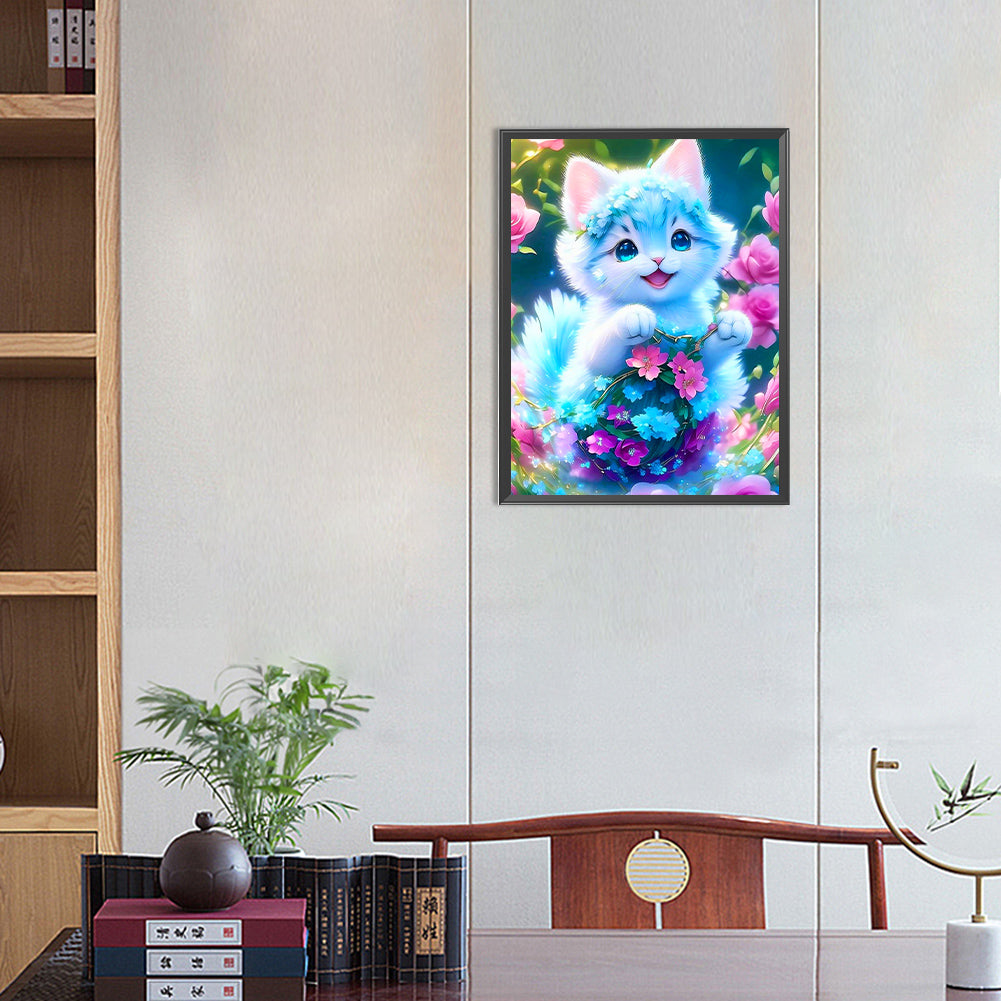 Blue Cat - Full Round Drill Diamond Painting 30*40CM