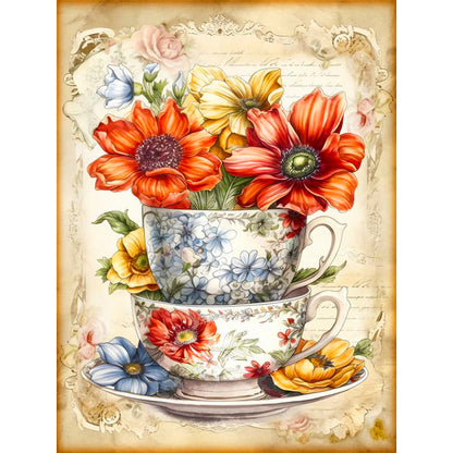 Flower And Teacup - Full Round Drill Diamond Painting 30*40CM