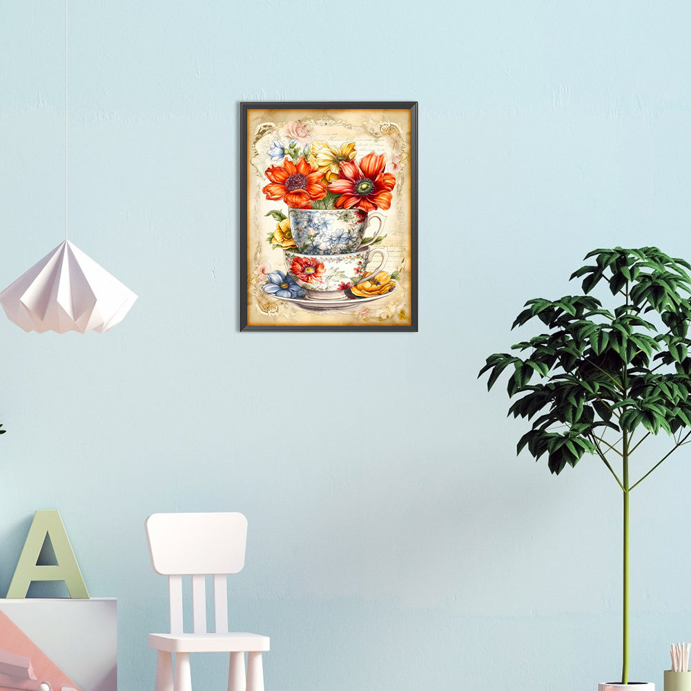 Flower And Teacup - Full Round Drill Diamond Painting 30*40CM