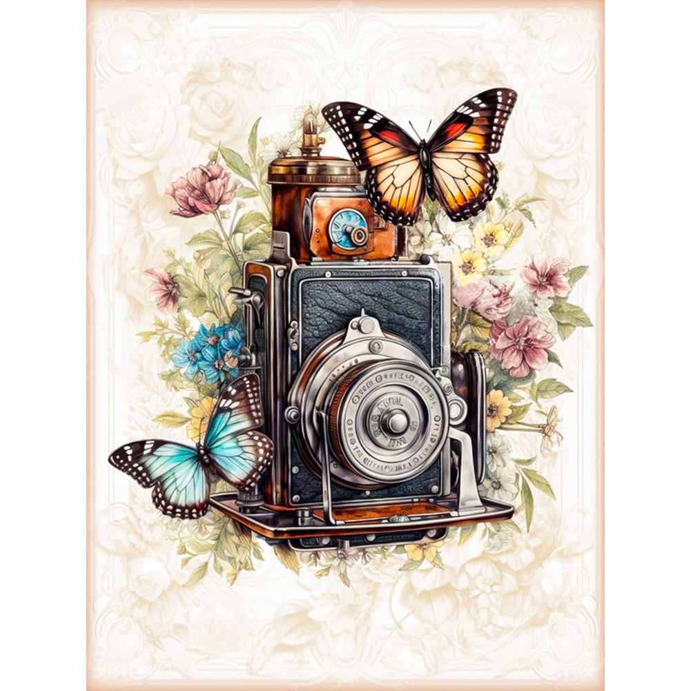 Butterfly And Camera - Full Round Drill Diamond Painting 30*40CM