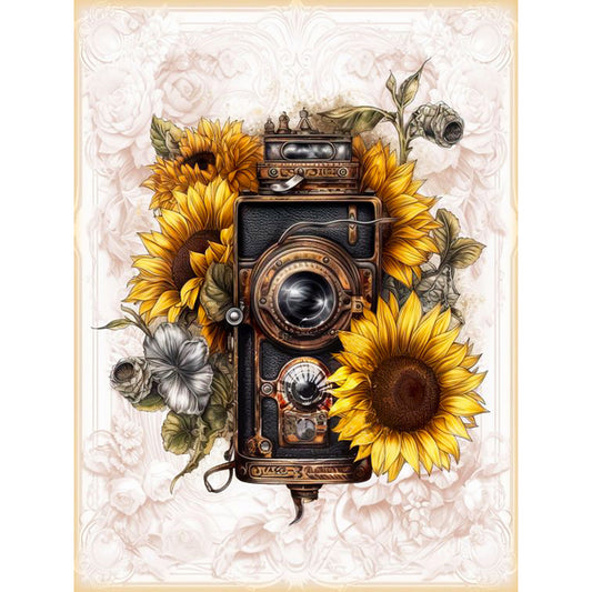 Sunflower And Camera - Full Round Drill Diamond Painting 30*40CM