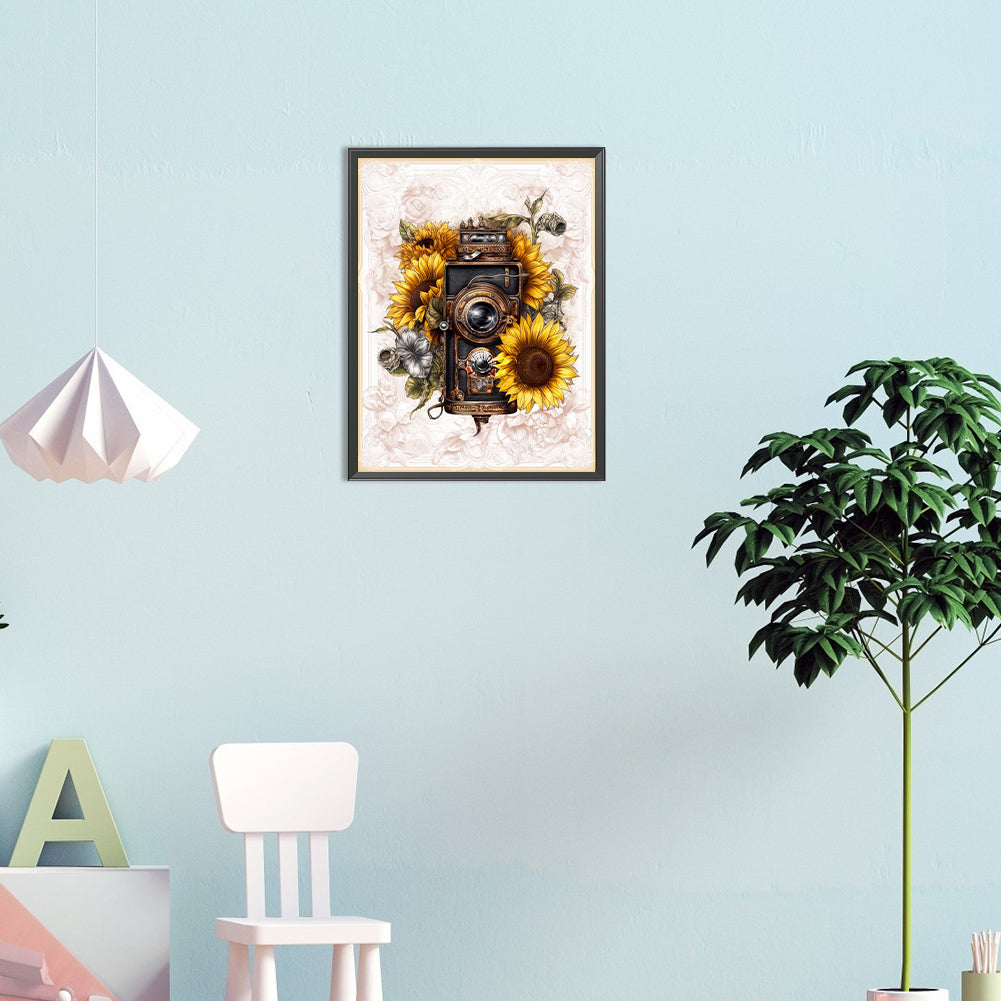 Sunflower And Camera - Full Round Drill Diamond Painting 30*40CM