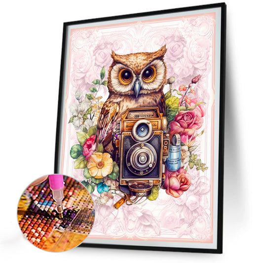 Owl With Camera - Full Round Drill Diamond Painting 30*40CM