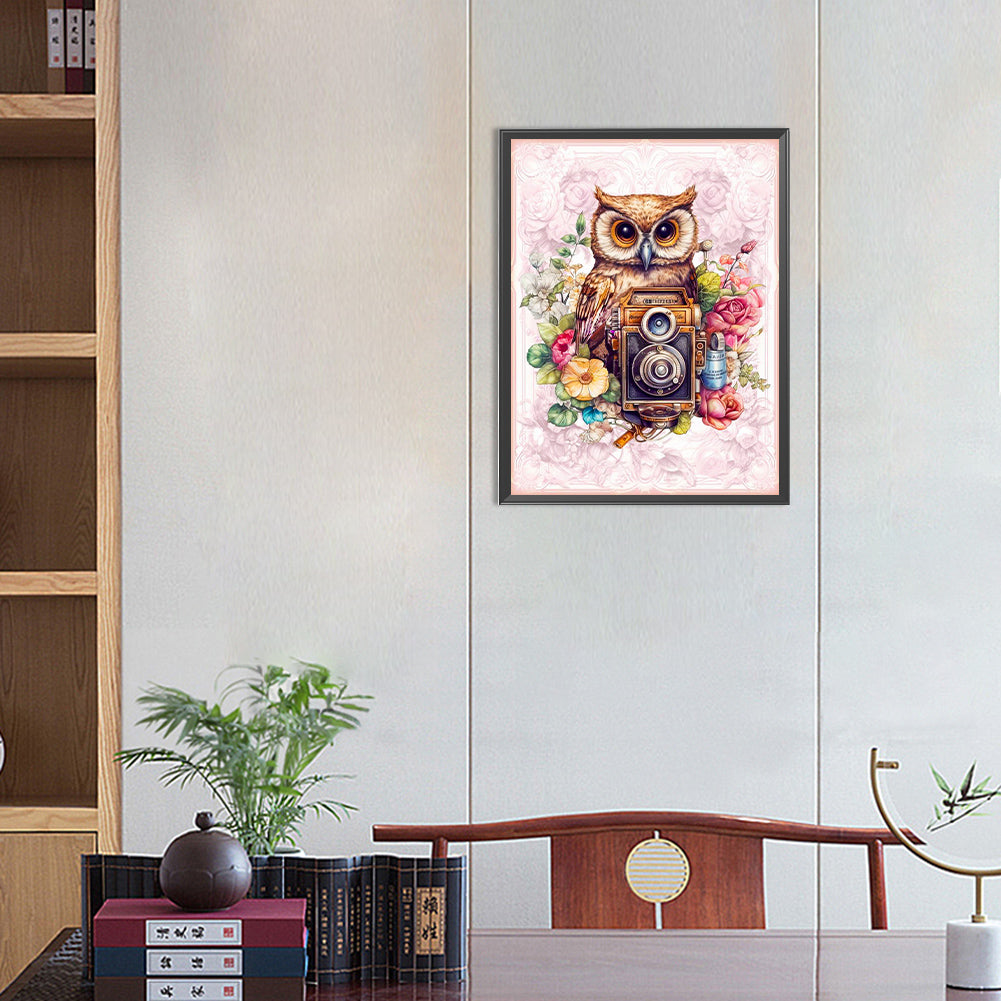 Owl With Camera - Full Round Drill Diamond Painting 30*40CM