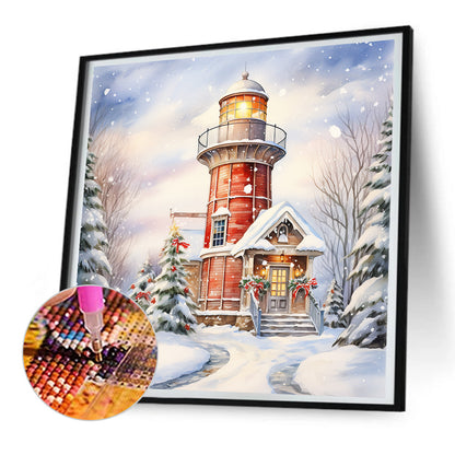 Christmas Winter Snowflake Lighthouse - Full Round Drill Diamond Painting 30*30CM