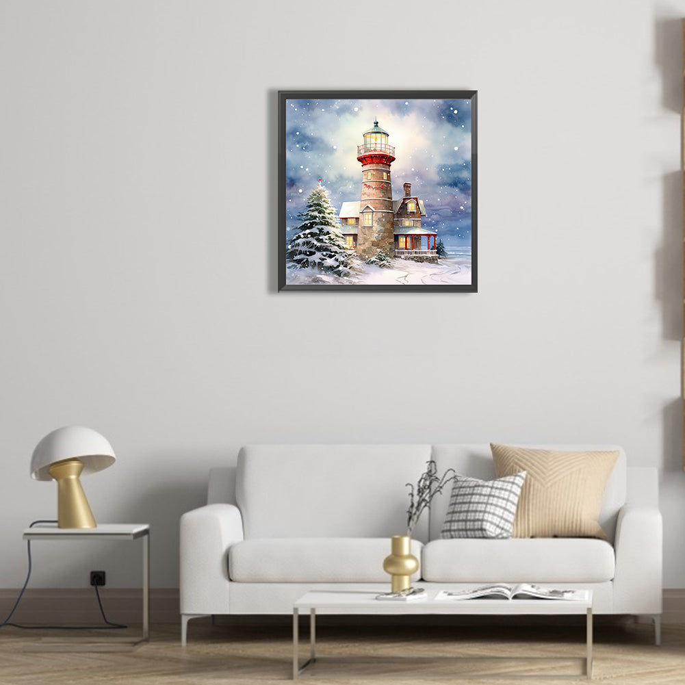 Christmas Winter Snowflake Lighthouse - Full Round Drill Diamond Painting 30*30CM