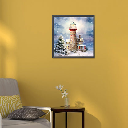 Christmas Winter Snowflake Lighthouse - Full Round Drill Diamond Painting 30*30CM