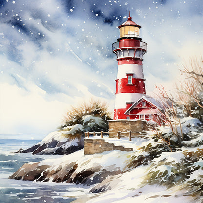 Christmas Winter Snowflake Lighthouse - Full Round Drill Diamond Painting 30*30CM