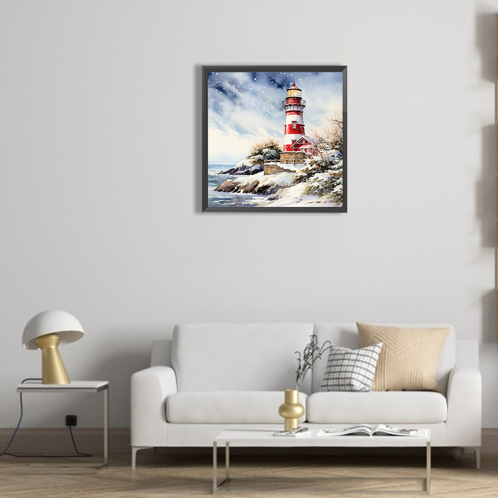 Christmas Winter Snowflake Lighthouse - Full Round Drill Diamond Painting 30*30CM