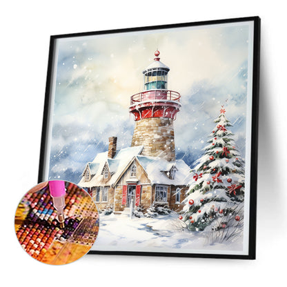 Christmas Winter Snowflake Lighthouse - Full Round Drill Diamond Painting 30*30CM