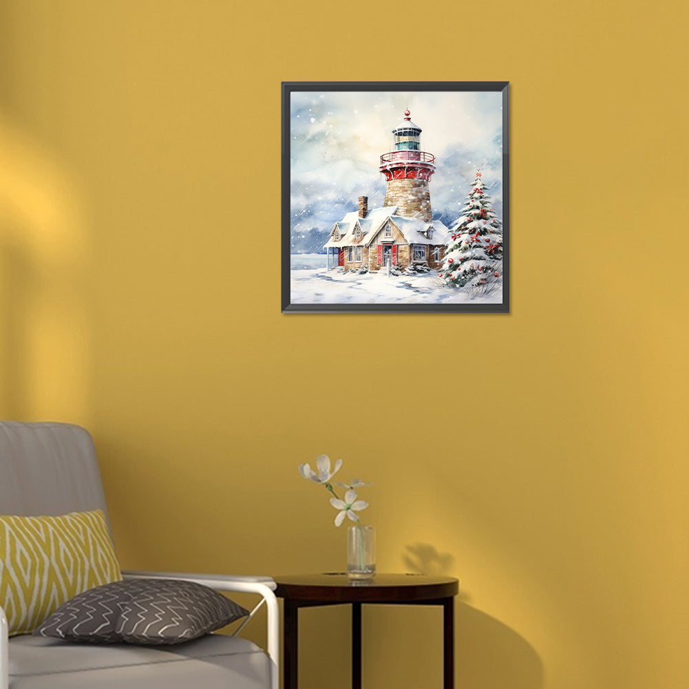 Christmas Winter Snowflake Lighthouse - Full Round Drill Diamond Painting 30*30CM