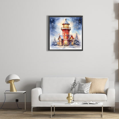 Christmas Winter Snowflake Lighthouse - Full Round Drill Diamond Painting 30*30CM