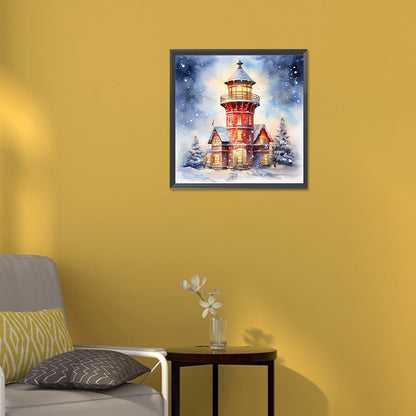 Christmas Winter Snowflake Lighthouse - Full Round Drill Diamond Painting 30*30CM