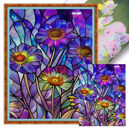 Glass Painting - Purple Chrysanthemum - 11CT Stamped Cross Stitch 40*55CM