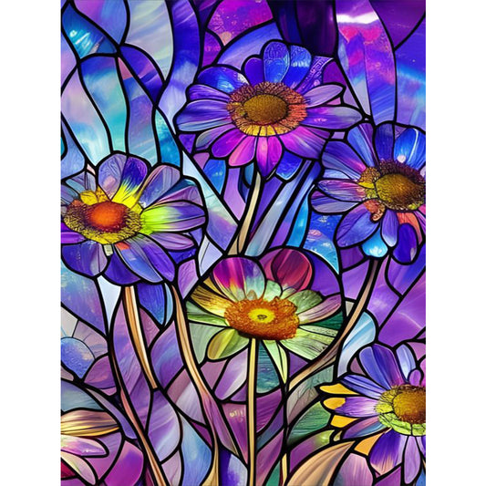 Glass Painting - Purple Chrysanthemum - 11CT Stamped Cross Stitch 40*55CM