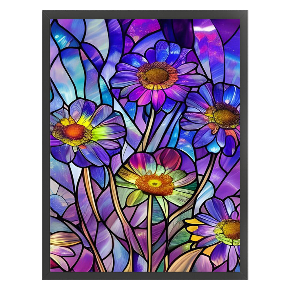 Glass Painting - Purple Chrysanthemum - 11CT Stamped Cross Stitch 40*55CM