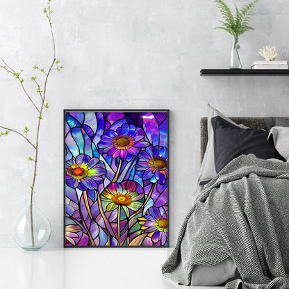 Glass Painting - Purple Chrysanthemum - 11CT Stamped Cross Stitch 40*55CM