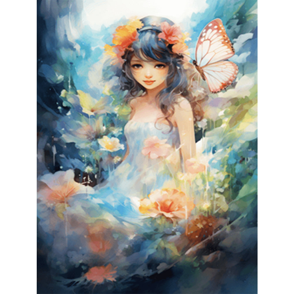 Flowers Butterfly Girl - 14CT Stamped Cross Stitch 45*55CM