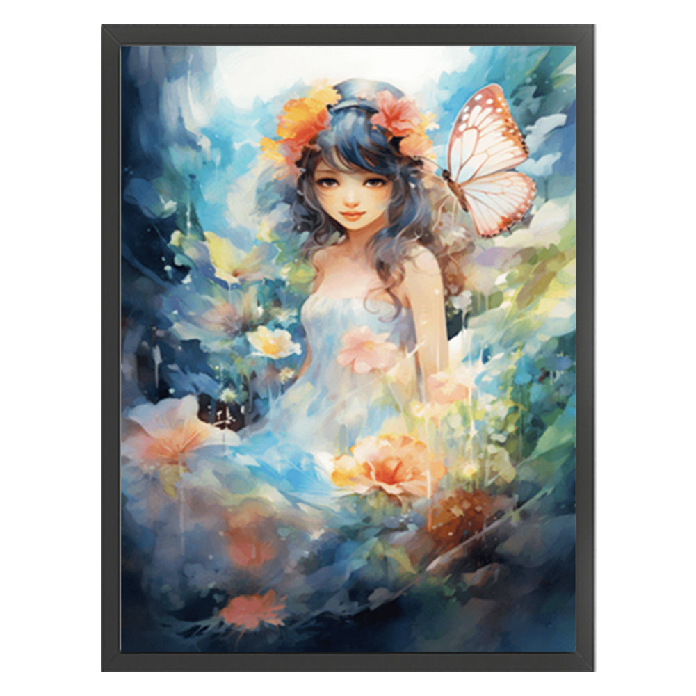 Flowers Butterfly Girl - 14CT Stamped Cross Stitch 45*55CM