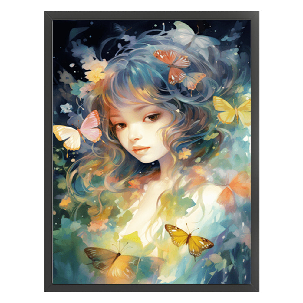 Flowers Butterfly Girl - 14CT Stamped Cross Stitch 45*55CM