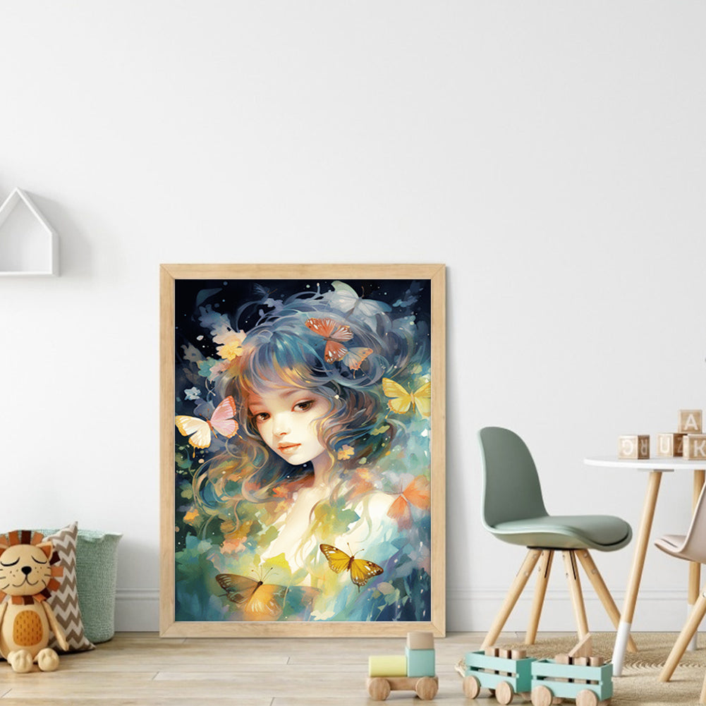 Flowers Butterfly Girl - 14CT Stamped Cross Stitch 45*55CM