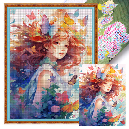 Flowers Butterfly Girl - 14CT Stamped Cross Stitch 45*55CM