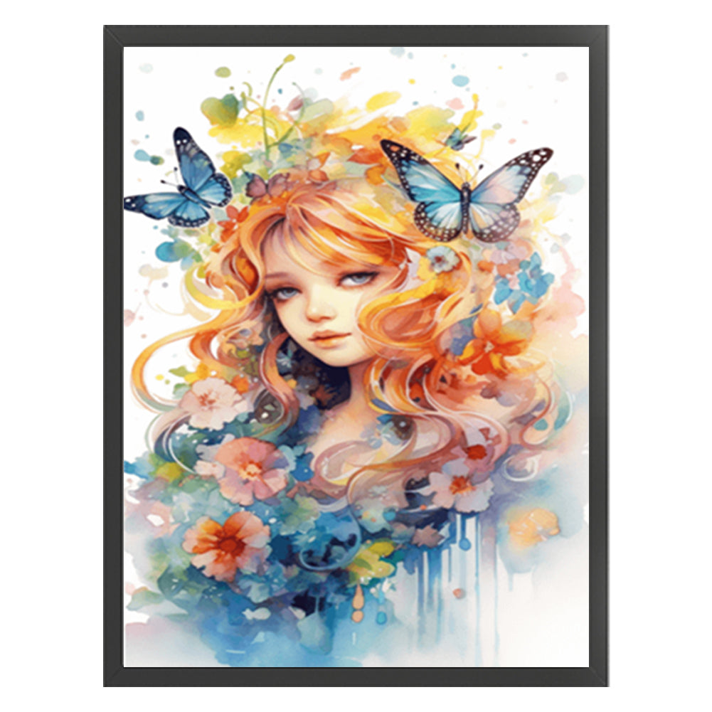 Flowers Butterfly Girl - 14CT Stamped Cross Stitch 45*55CM