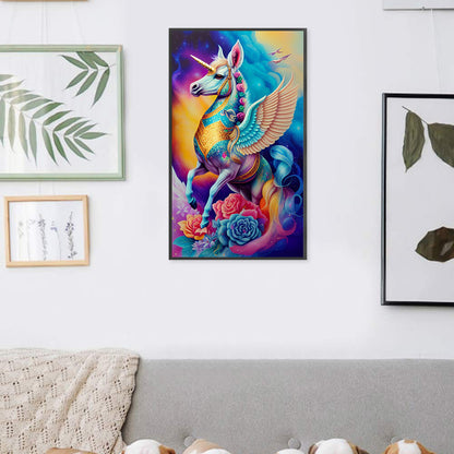 Colorful Unicorn Pegasus - 16CT Stamped Cross Stitch 30*50CM