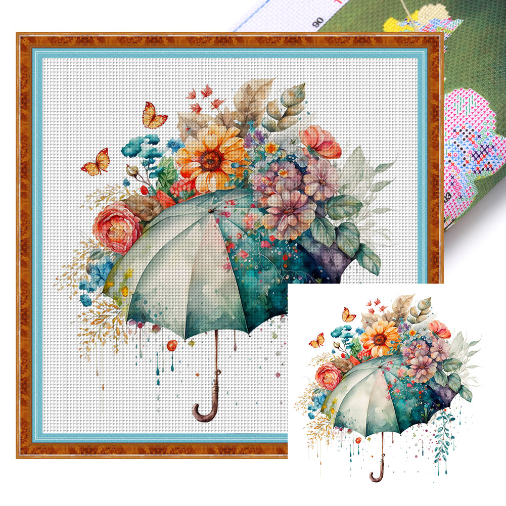 Flowers Umbrella - 16CT Stamped Cross Stitch 40*40CM