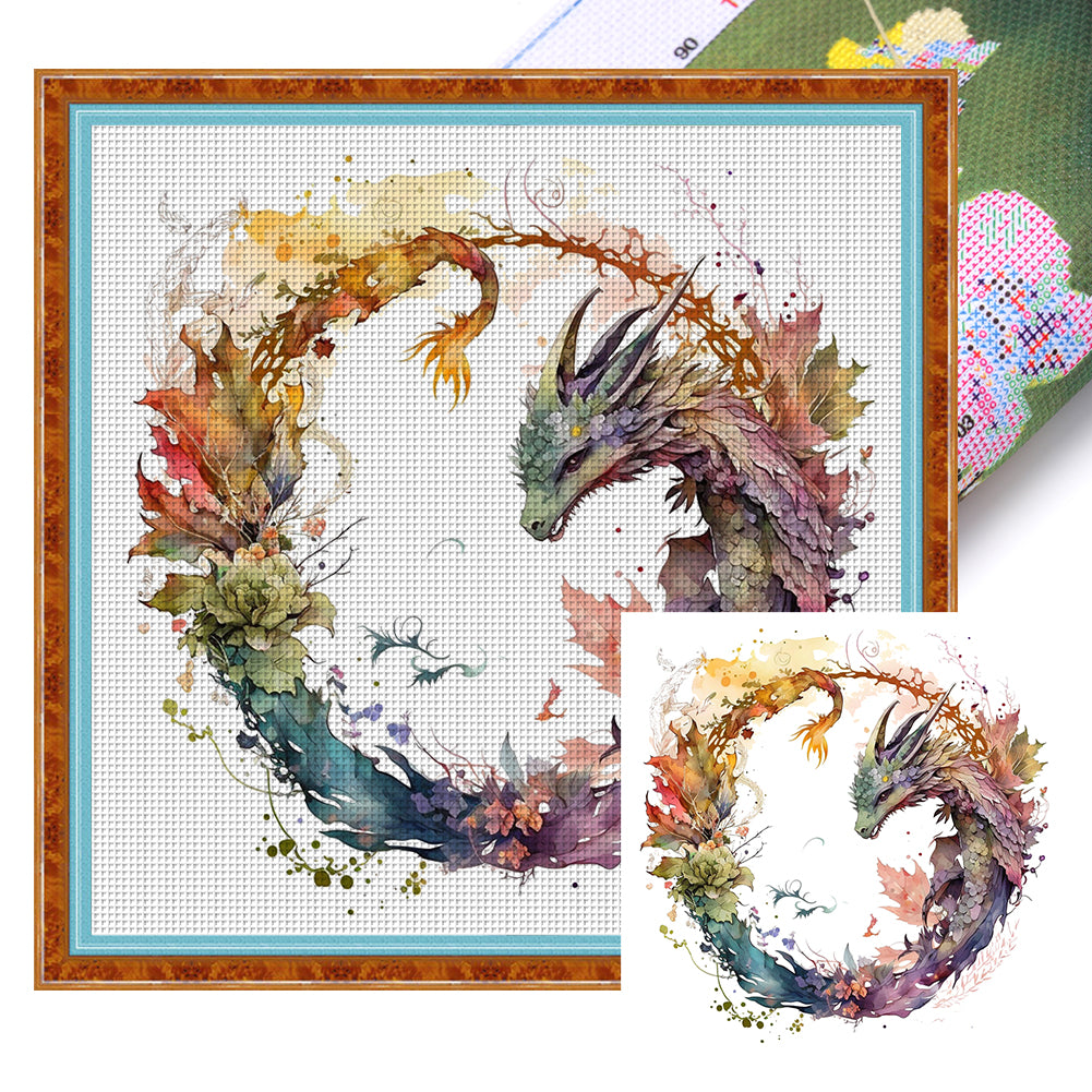 Flower Dragon - 16CT Stamped Cross Stitch 40*40CM