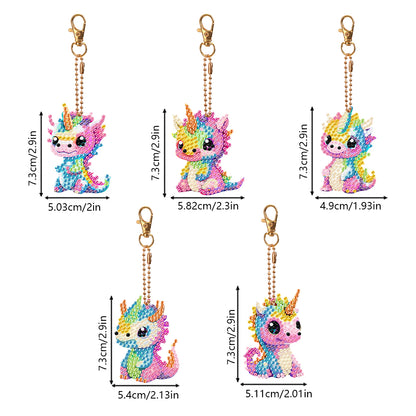 Dinosaur Diamond Art Key Rings Double Sided 6Pcs Keychain Supplies Gift for Kids