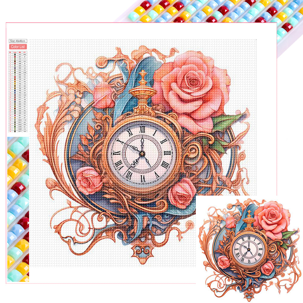 Flowers Clock - Full Square Drill Diamond Painting 40*40CM