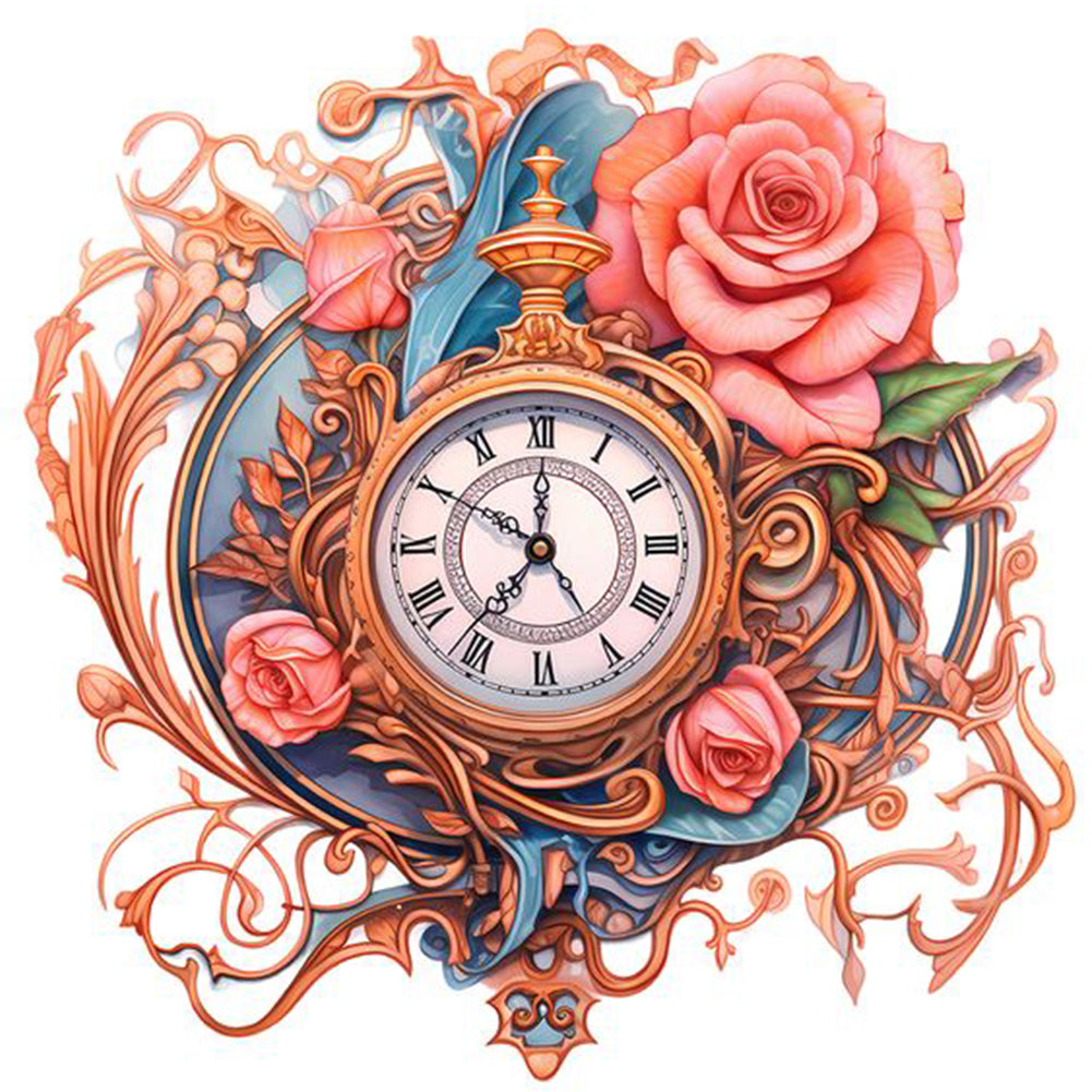 Flowers Clock - Full Square Drill Diamond Painting 40*40CM