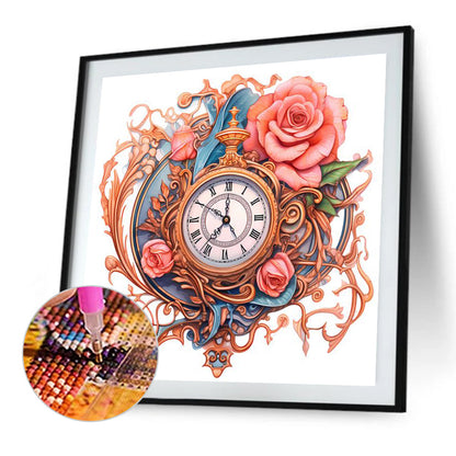 Flowers Clock - Full Square Drill Diamond Painting 40*40CM